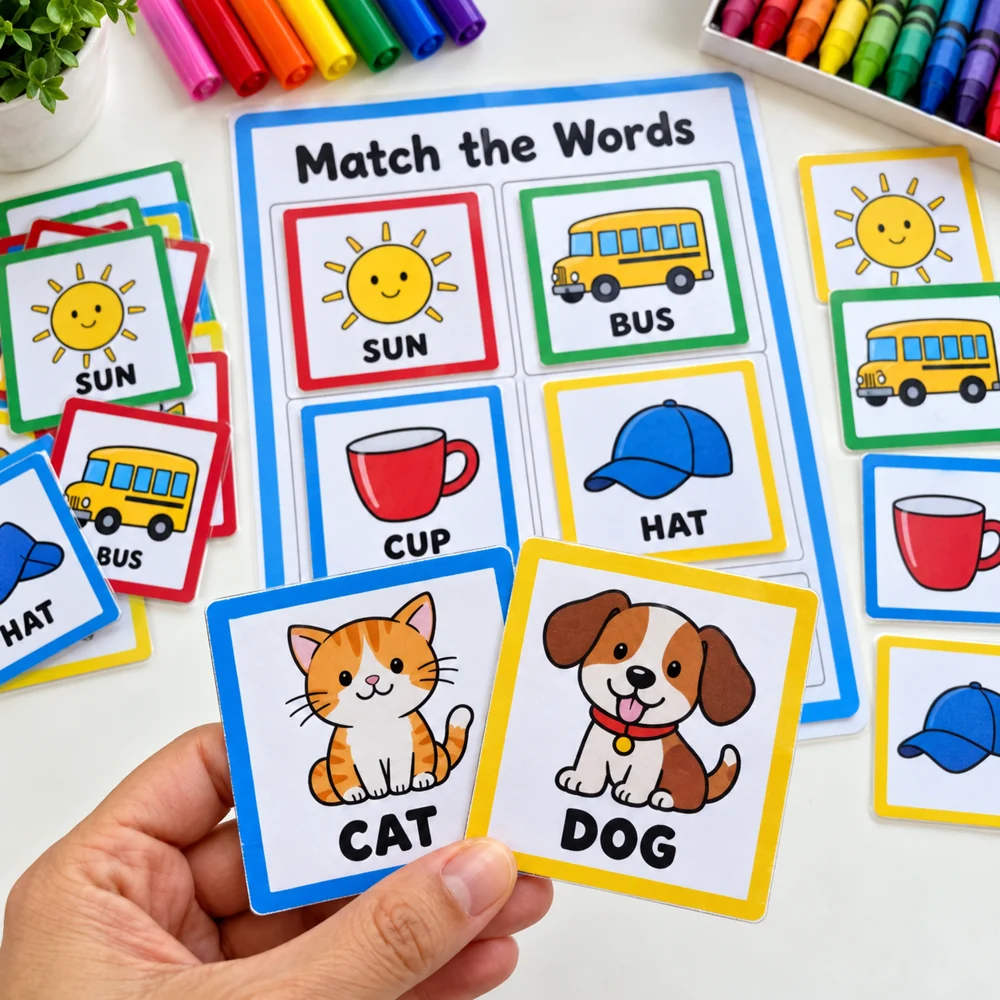 Word matching activity included in the kit