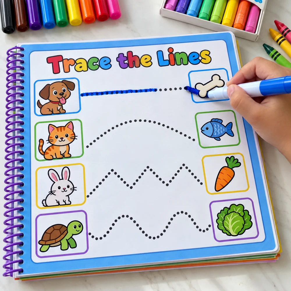 Tracing lines and animals activity included in the kit