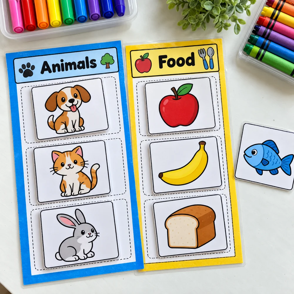 Sorting animals and foods activity included in the kit