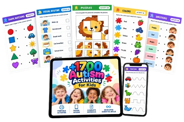 +1700 Autism Activities for Kids kit: printable worksheets, tablet and phone